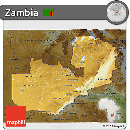Physical 3D Map of Zambia, darken