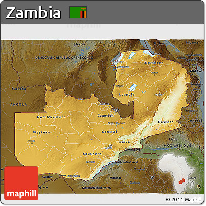 Physical 3D Map of Zambia, darken