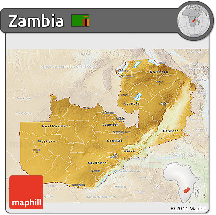 Physical 3D Map of Zambia, lighten