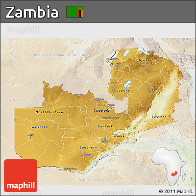 Physical 3D Map of Zambia, lighten