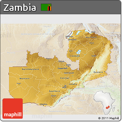 Physical 3D Map of Zambia, lighten