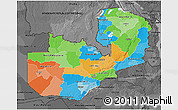 Political 3D Map of Zambia, darken, desaturated
