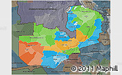 Political 3D Map of Zambia, darken, semi-desaturated