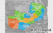 Political 3D Map of Zambia, desaturated