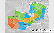 Political 3D Map of Zambia, lighten, desaturated