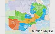 Political 3D Map of Zambia, lighten