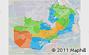 Political 3D Map of Zambia, lighten, semi-desaturated