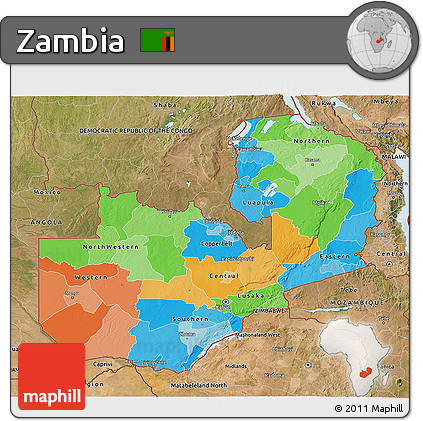 Political 3D Map of Zambia, satellite outside