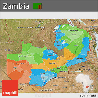 Political 3D Map of Zambia, satellite outside