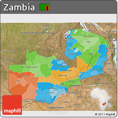 Political 3D Map of Zambia, satellite outside