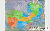 Political 3D Map of Zambia, semi-desaturated