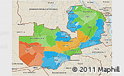 Political 3D Map of Zambia, shaded relief outside