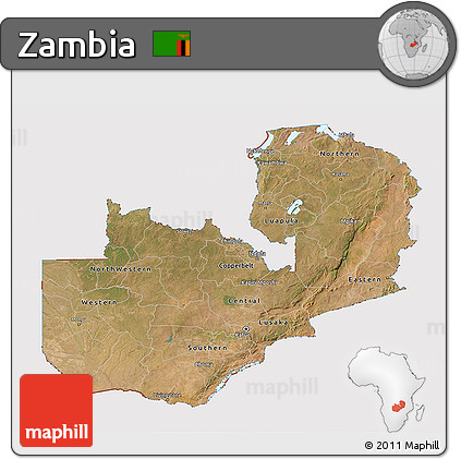Satellite 3D Map of Zambia, cropped outside