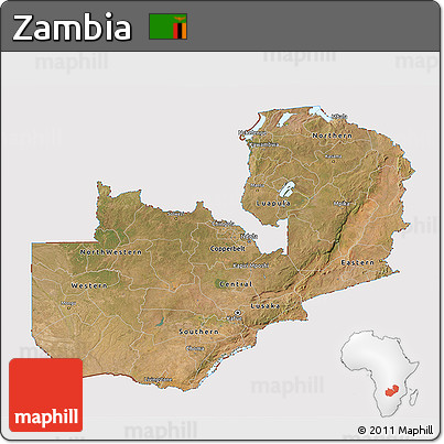 Satellite 3D Map of Zambia, cropped outside