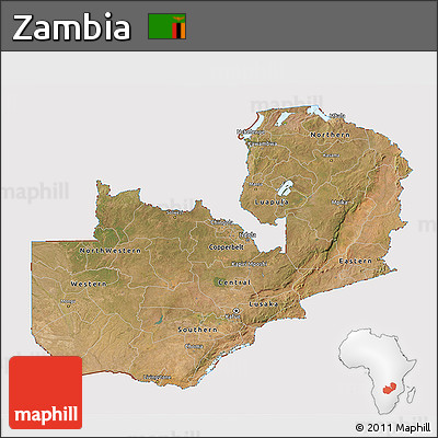Satellite 3D Map of Zambia, cropped outside