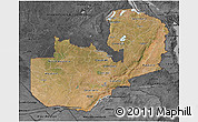 Satellite 3D Map of Zambia, darken, desaturated