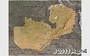 Satellite 3D Map of Zambia, darken, semi-desaturated