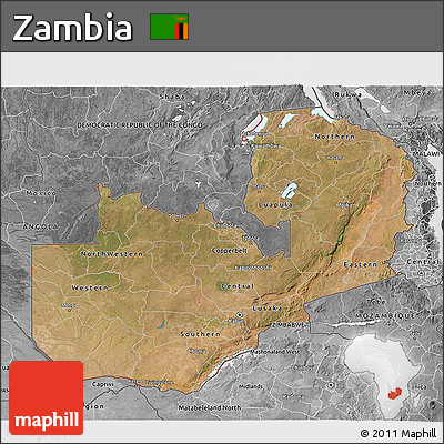 Satellite 3D Map of Zambia, desaturated