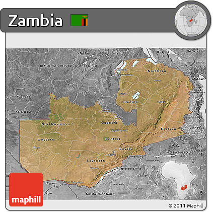 Satellite 3D Map of Zambia, desaturated