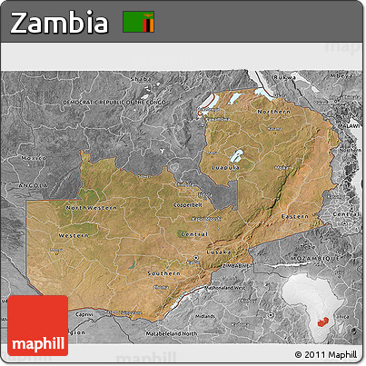 Satellite 3D Map of Zambia, desaturated