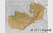 Satellite 3D Map of Zambia, lighten, desaturated