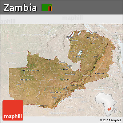 Satellite 3D Map of Zambia, lighten
