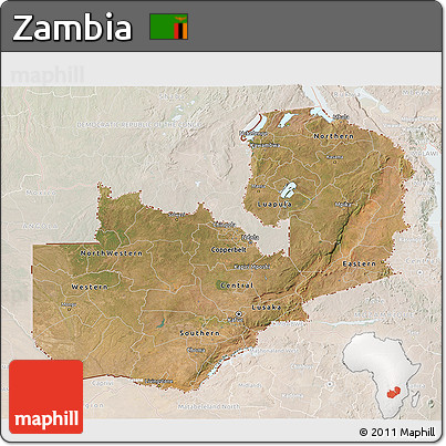 Satellite 3D Map of Zambia, lighten