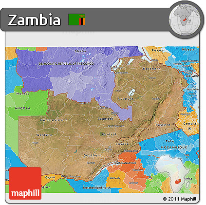Satellite 3D Map of Zambia, political outside