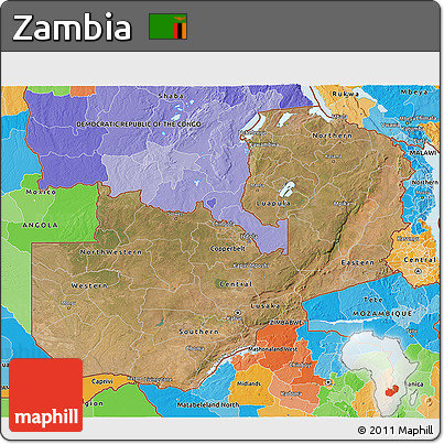 Satellite 3D Map of Zambia, political outside