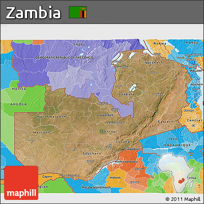Satellite 3D Map of Zambia, political outside