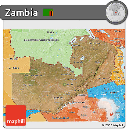 Satellite 3D Map of Zambia, political shades outside