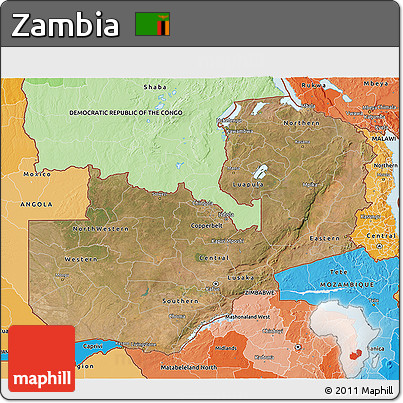 Satellite 3D Map of Zambia, political shades outside