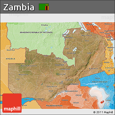 Satellite 3D Map of Zambia, political shades outside