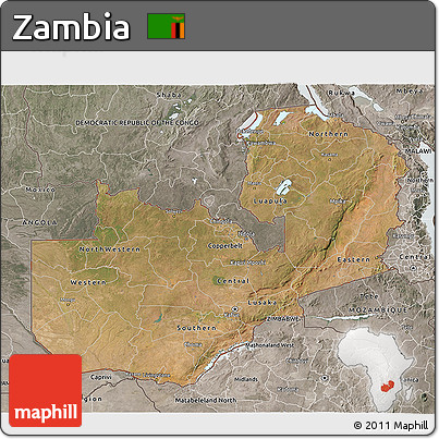 Satellite 3D Map of Zambia, semi-desaturated