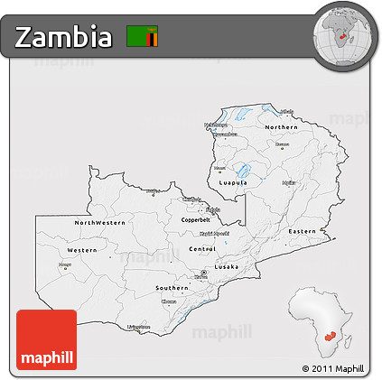Silver Style 3D Map of Zambia, single color outside