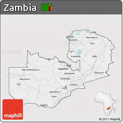Silver Style 3D Map of Zambia, single color outside