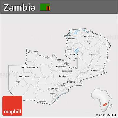 Silver Style 3D Map of Zambia, single color outside