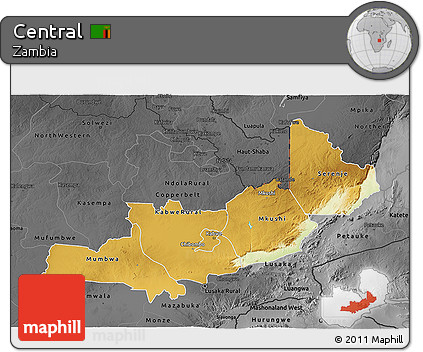 Physical 3D Map of Central, darken, desaturated