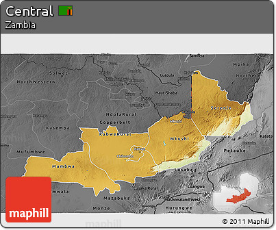 Physical 3D Map of Central, darken, desaturated