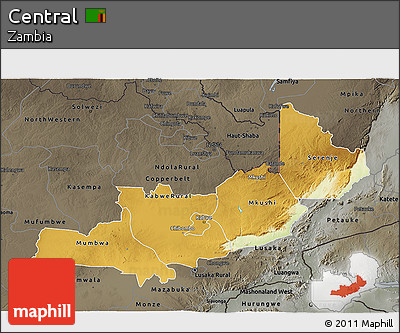 Physical 3D Map of Central, darken, semi-desaturated