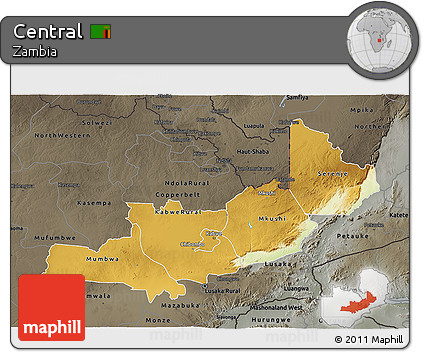 Physical 3D Map of Central, darken, semi-desaturated