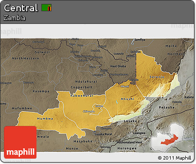 Physical 3D Map of Central, darken, semi-desaturated