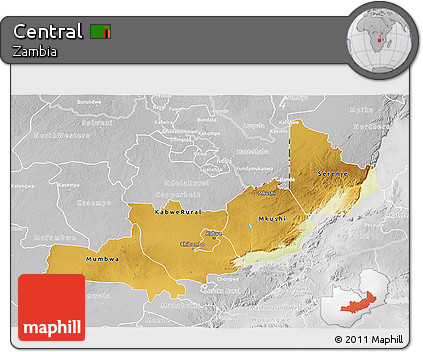 Physical 3D Map of Central, lighten, desaturated