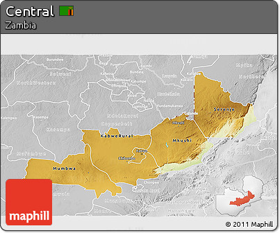 Physical 3D Map of Central, lighten, desaturated