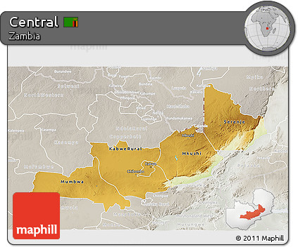 Physical 3D Map of Central, lighten, semi-desaturated