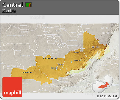 Physical 3D Map of Central, lighten, semi-desaturated