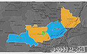 Political 3D Map of Central, darken, desaturated