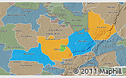 Political 3D Map of Central, semi-desaturated