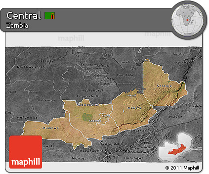 Satellite 3D Map of Central, darken, desaturated