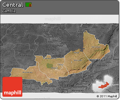 Satellite 3D Map of Central, darken, desaturated